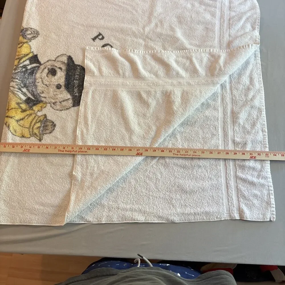 VTG 90s Polo Ralph Lauren Bear Beach Towel Yellow Raincoat USA Oversize 36x66